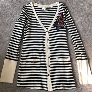 Anthropologie Striped Cardigan with Appliqué